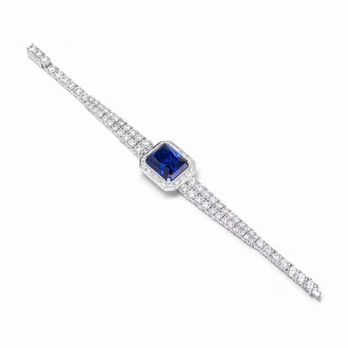 Blue zircon silver bracelet with moissanite halo