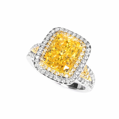 side view of Radiant yellow zircon halo cocktail ring in silver