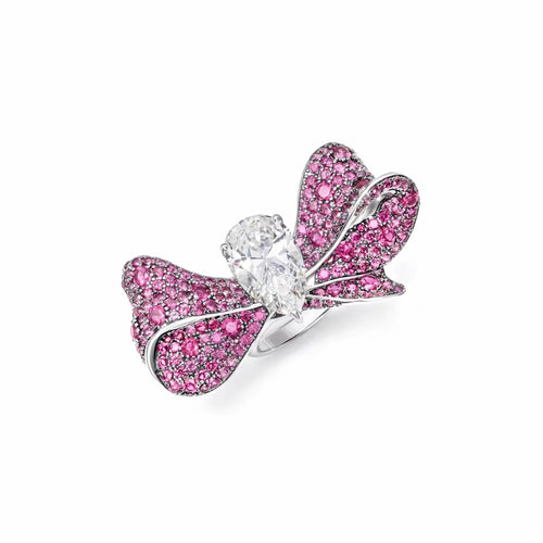 side view of Silver Butterfly Cocktail Ring With Cubic zirconia