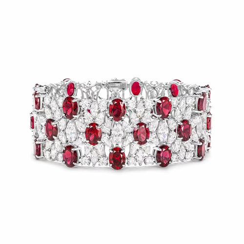 Red oval zircon silvere bracelet  