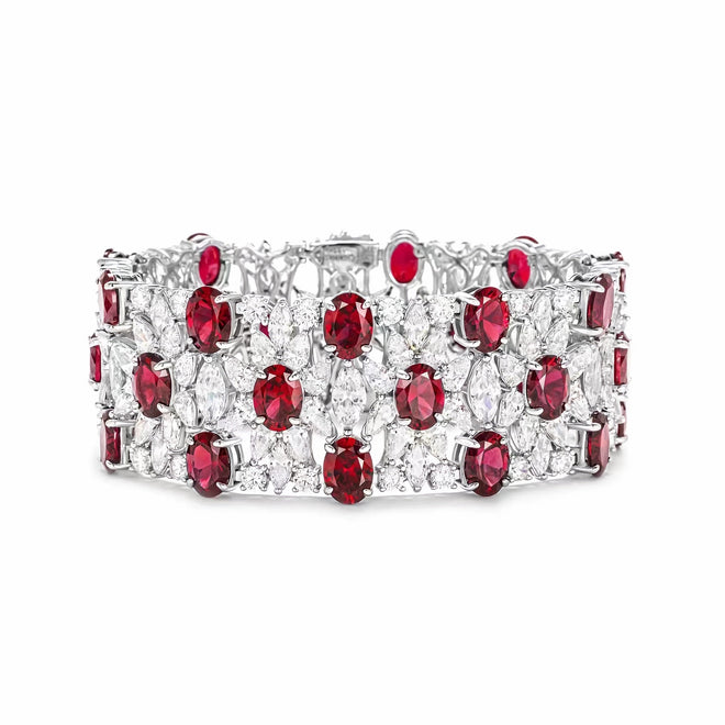 Red oval zircon silvere bracelet  