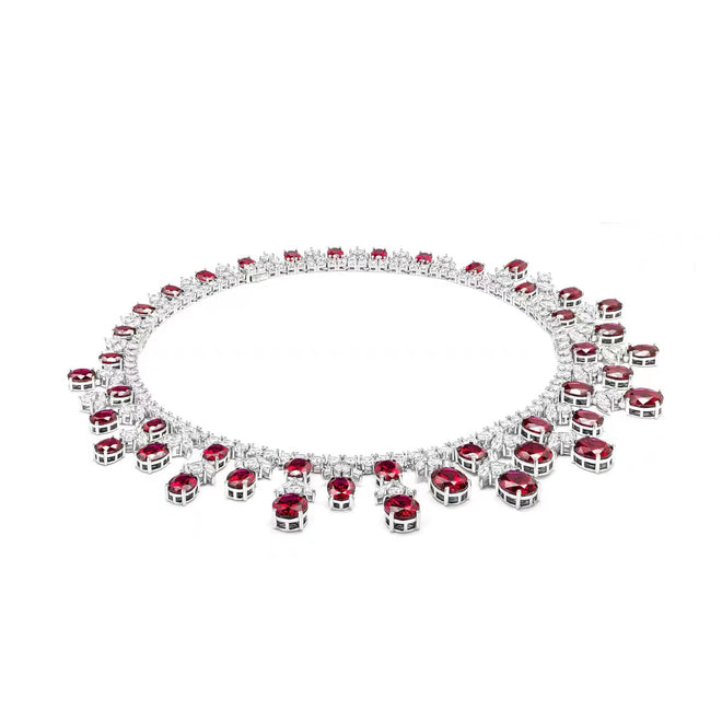 profile view of Red cubic zirconia fancy necklace in silver