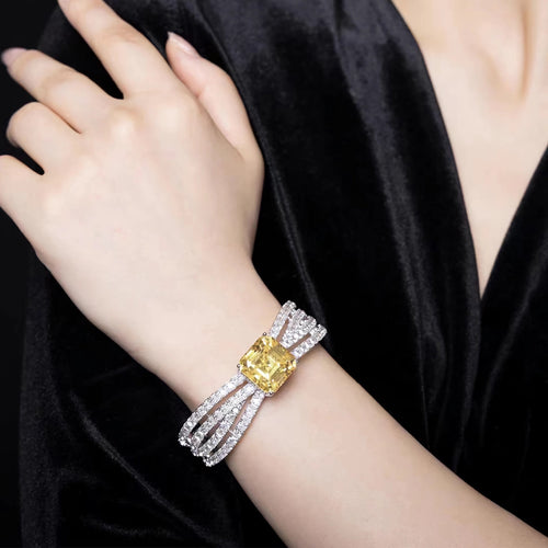 lady wearing Yellow Zircon Silver Bangle