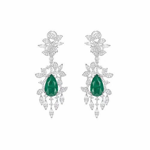 Green cubic zirconia drop earrings in silver