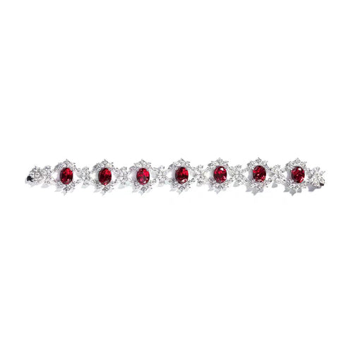 front view of Red cubic zirconia silver bracelet with moissanites