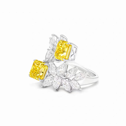 side view of Yellow zircon engagement ring with moissanites 