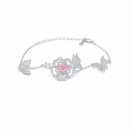 Pink cubic zirconia silver bracelet 