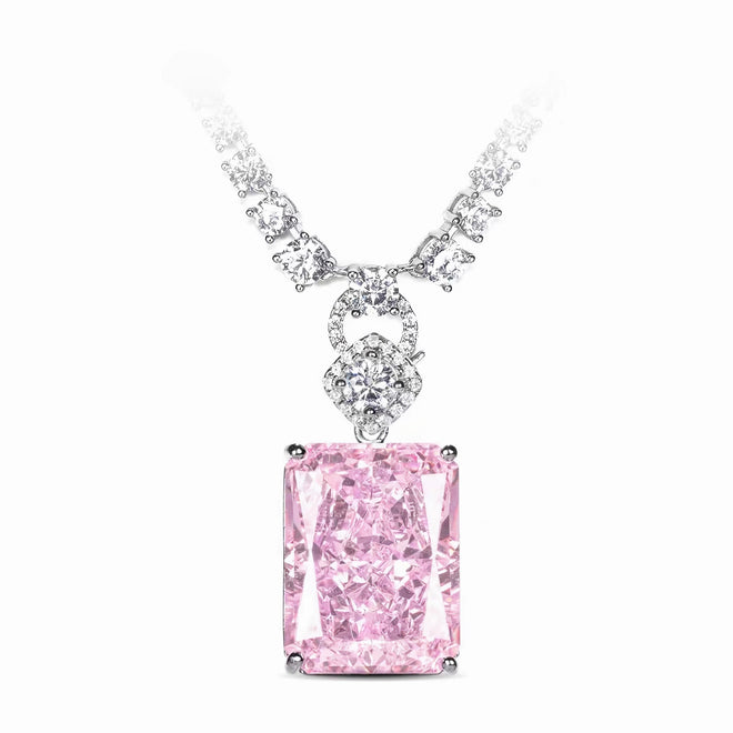 Pink radiant zirconia necklace in silver