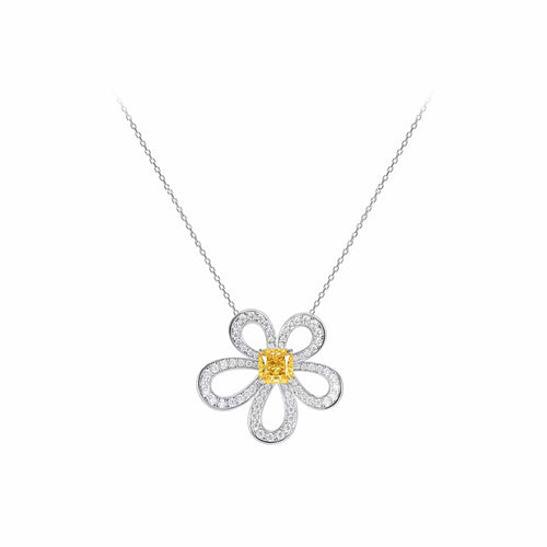 Yelow zirconia floral silver necklace