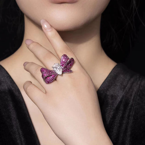 Silver Butterfly Cocktail Ring With Cubic zirconia