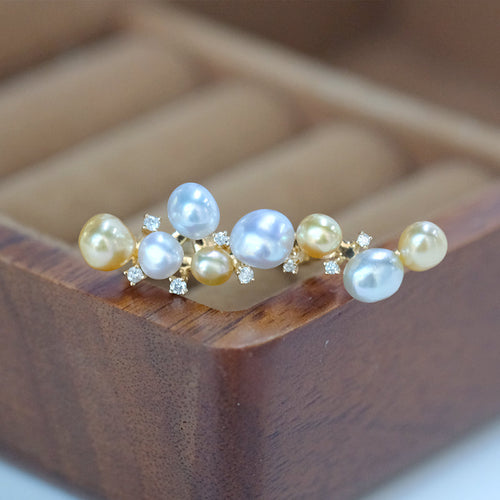 Keshi Ring With Diamonds