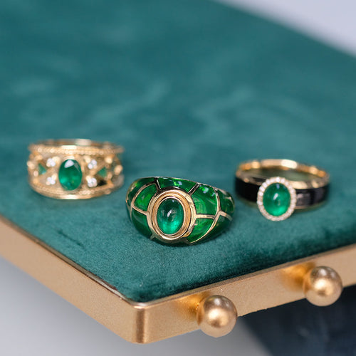 Emeralds Ring With Enamel