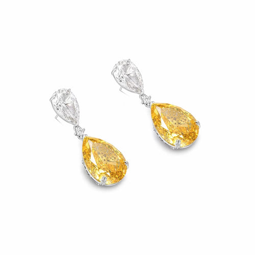 side view of Yellow pear zircon drop earrings