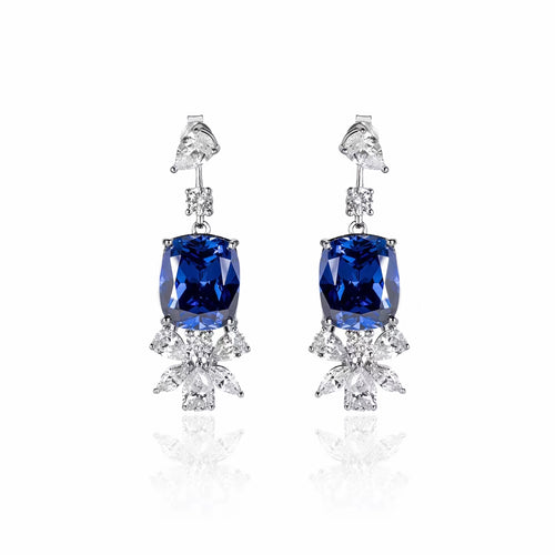 Cushion blue zircon silver dangling earrings