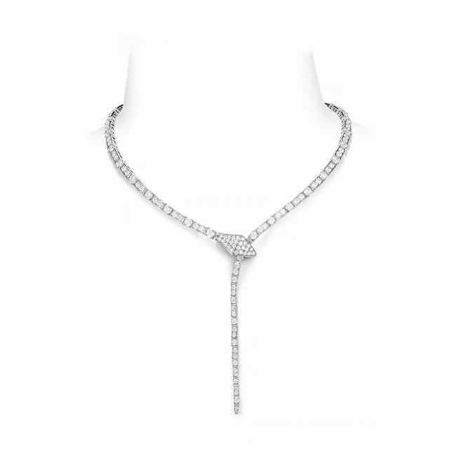 Snake silver necklace with white zirconia