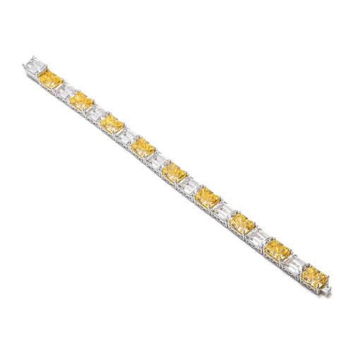 Alternating yellow and blue zircon silver bracelet