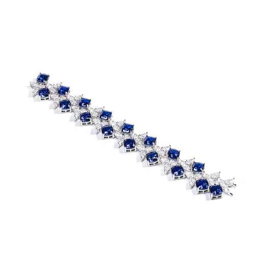 top view of Blue and white zircon fancy silver bracelet