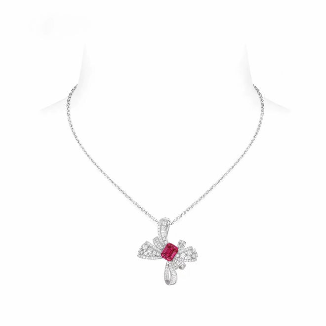 Emerald Cut Red Zircon Butterfly Necklace