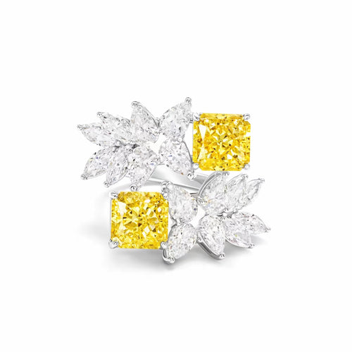 front view of Yellow zircon engagement ring with moissanites 