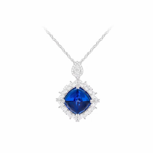 front view of Silver blue zircon halo necklace 