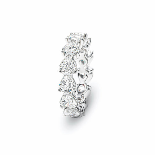 top view of Heart moissanite eternity wedding band in silver