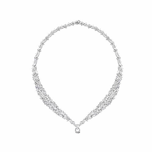 Multi-shape white zirconia silver necklace  