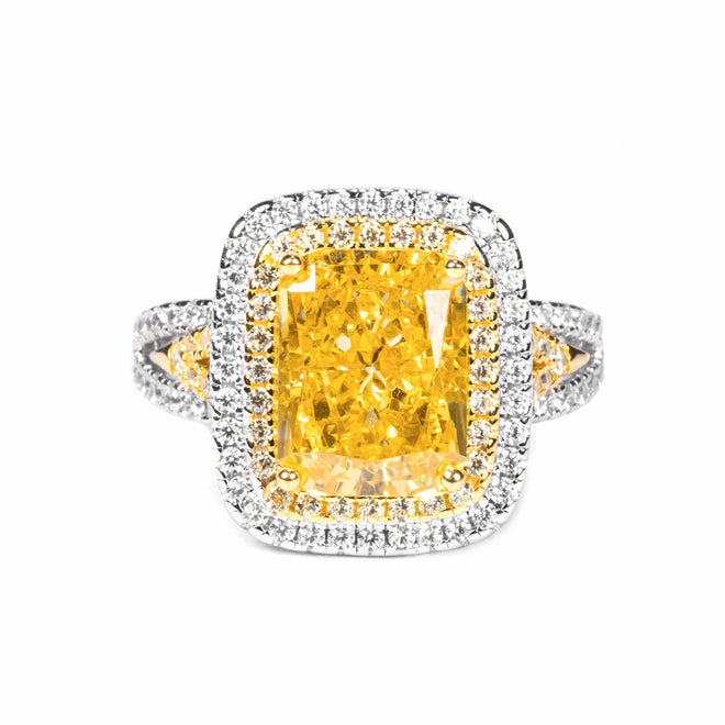 Radiant yellow zircon halo cocktail ring in silver