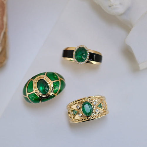 Emeralds Ring With Enamel