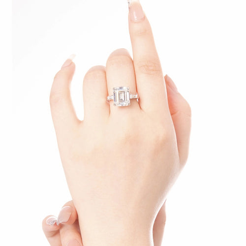 Emerald Cut Three-Stone White Zircon Ring