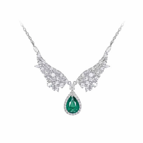 Green cubic zirconia fancy necklace in silver