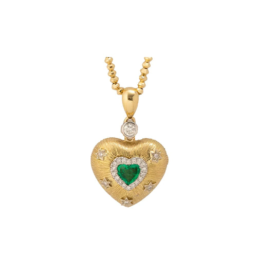 Emerald Pendant Heart-shape Locket With Diamonds