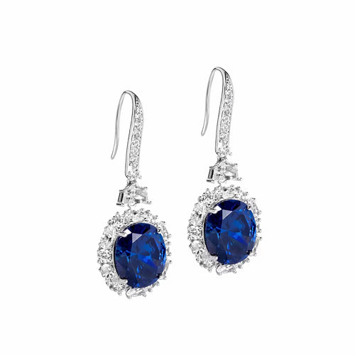 Silver blue zircon drop earrings with moissanite halo 