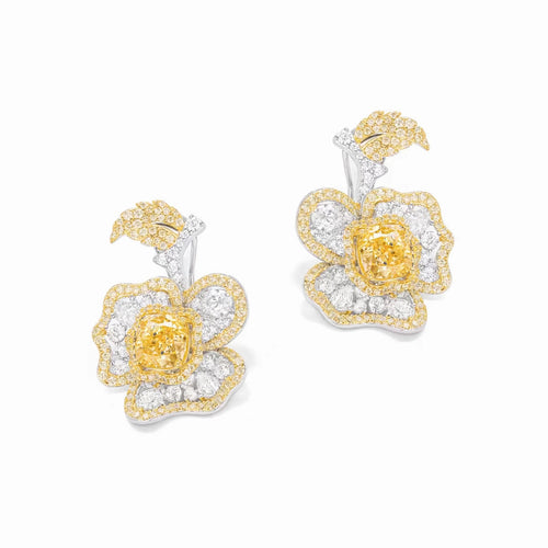 Yellow zircon silver floral drop earrings with moissanites