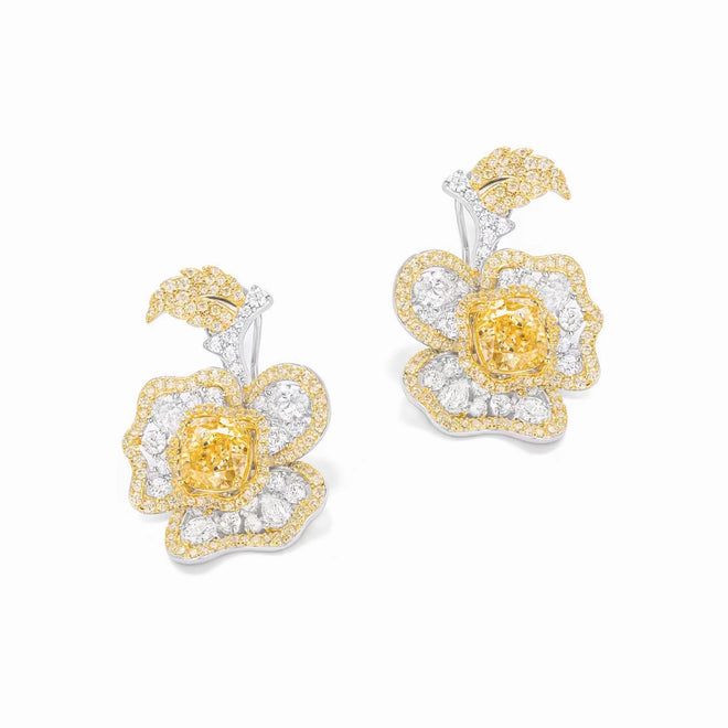 Yellow zircon silver floral drop earrings with moissanites