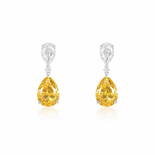 Yellow pear zircon drop earrings