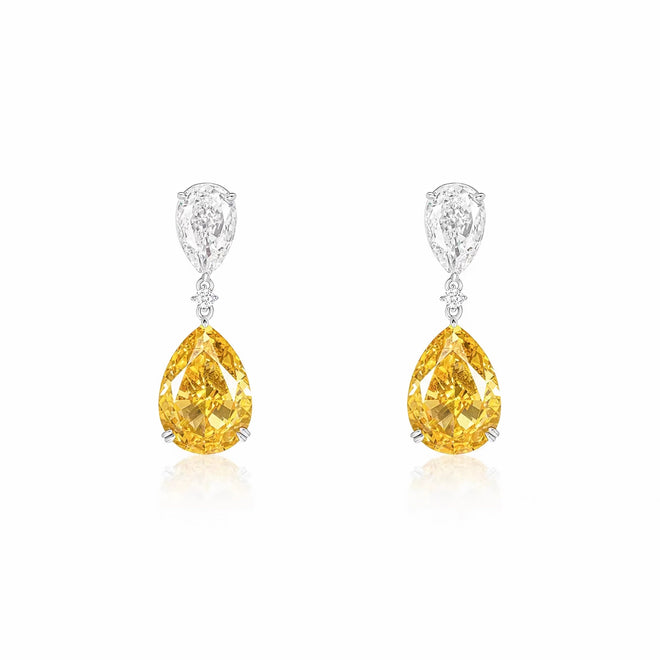 Yellow pear zircon drop earrings