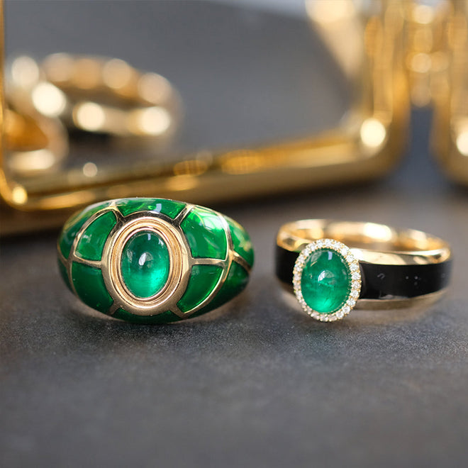 Emeralds Ring With Enamel