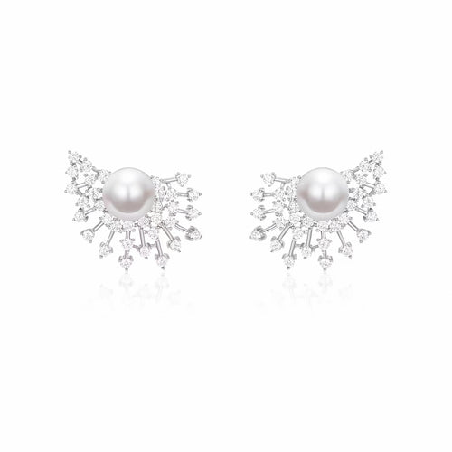 Pearl earrings with scattered pavé