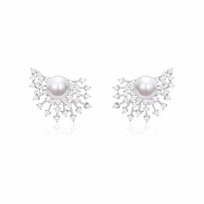 Pearl earrings with scattered pavé