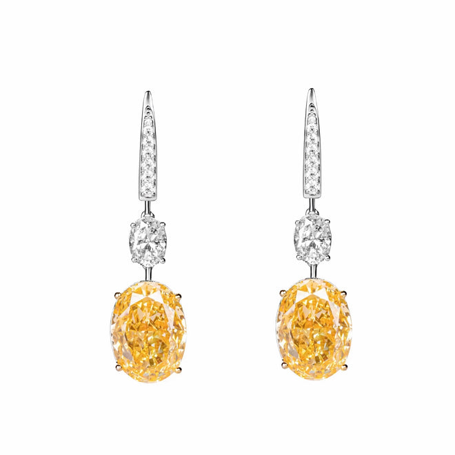 Oval drop yellow zircon earrings in silver