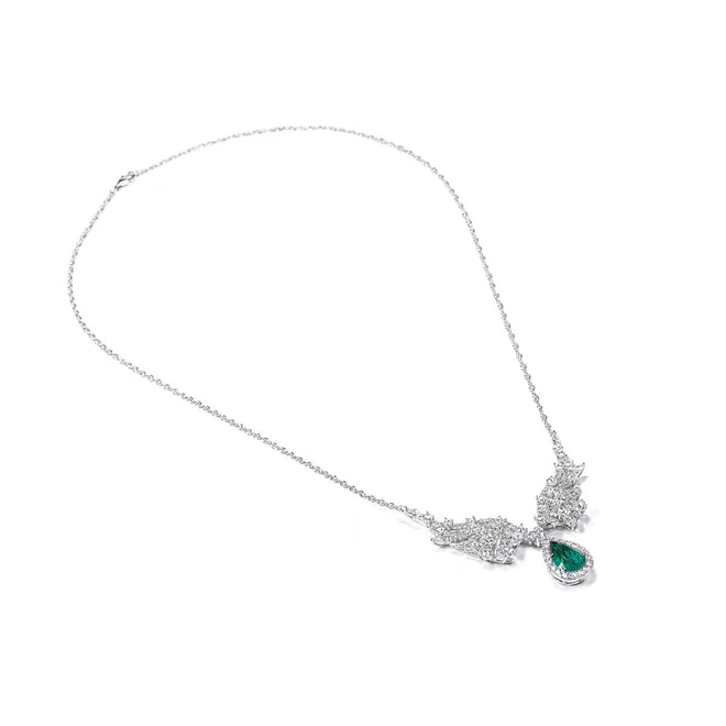 side view of Green cubic zirconia fancy necklace in silver