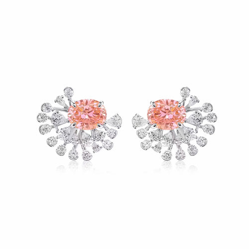 Oval pink cubic zirconia earrings in silver 