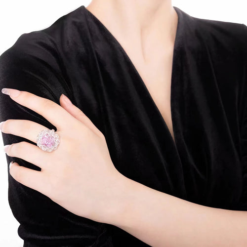 Pink zircon statement ring with marquise halo