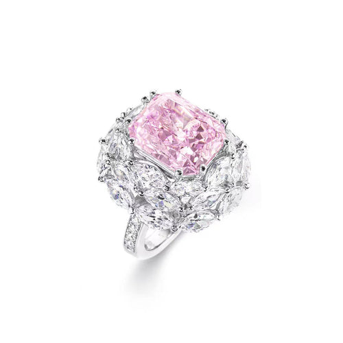 Pink zircon statement ring with marquise halo