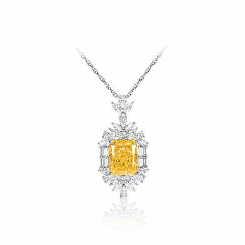 Yellow radiant halo silver necklace 