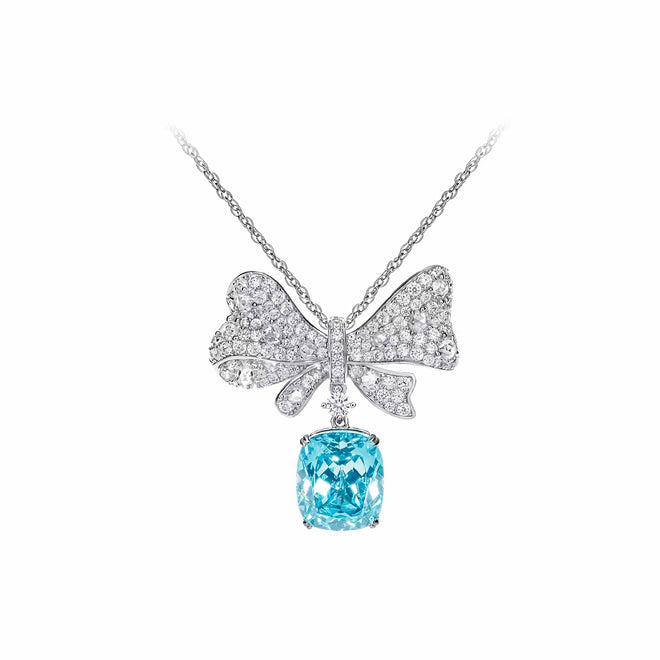 Ocean blue cubic zirconia butterfly necklace in silver