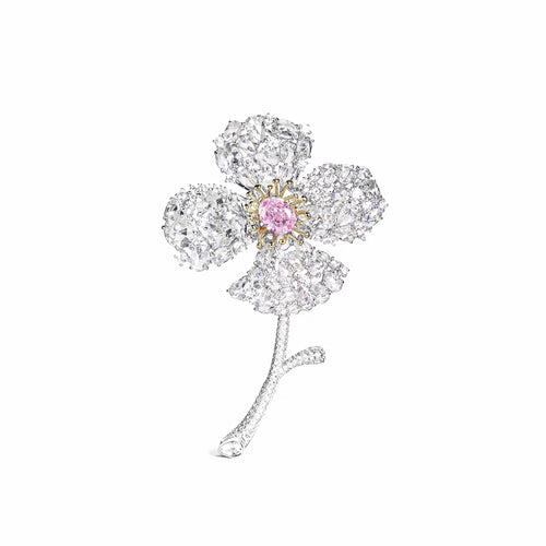 front view of Pink zircon silver brooch 