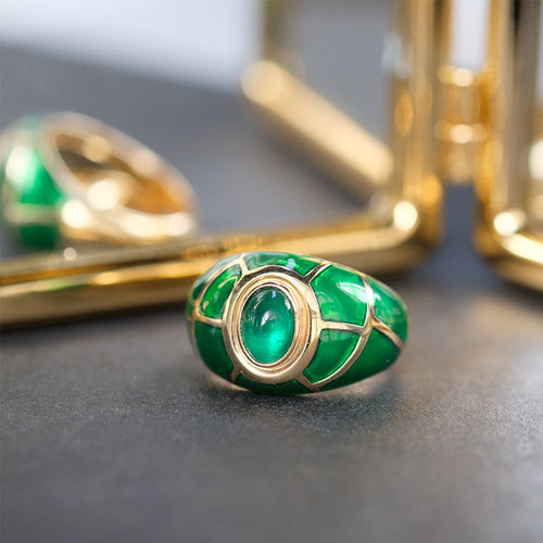 Emeralds Ring With Enamel