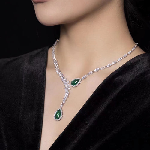 Necklace with two pear green zircon