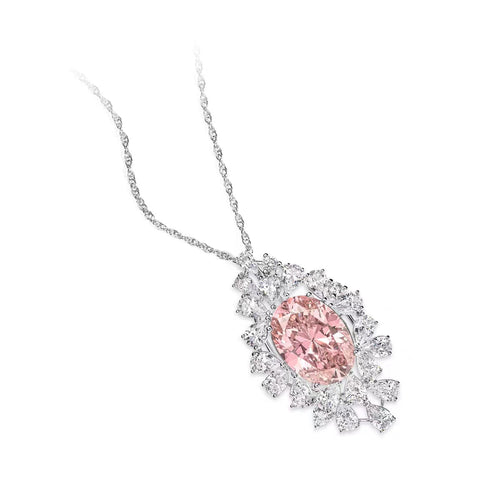 side view of Pink cubic zirconia clover necklace